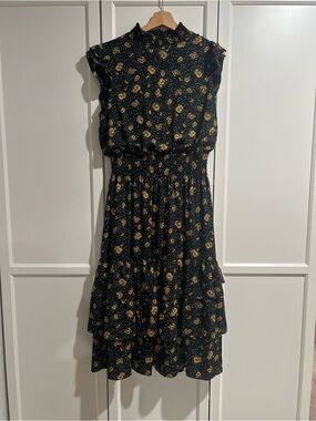 Saks Fifth Avenue Yellow Floral Midi Dress